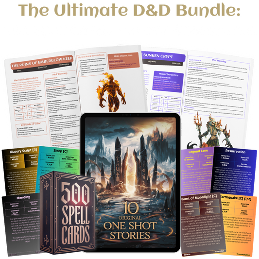 The Ultimate D&D Bundle: 500 Spell Cards + 10 One Shot Stories 🧙‍♂️✨